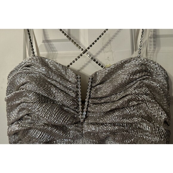 Arden B Vintage Glitter Dress L Large Gold Silver Ruffles Rhinestone Straps - Picture 6 of 16